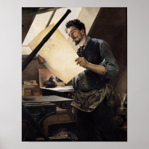 Póster Felicien Rops en su estudio