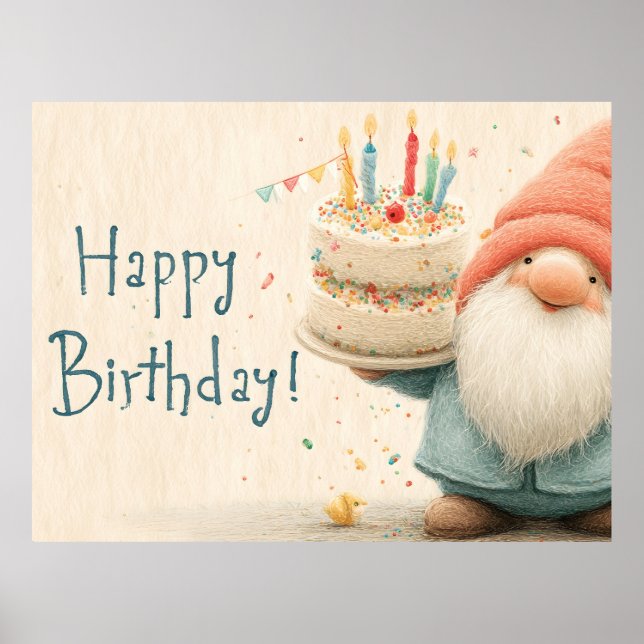 Póster Felicitación de cumpleaños caprichosa: Gnomo soste (Frente)