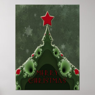 Póster Felicitación de Navidad - Árbol fractal y estrella
