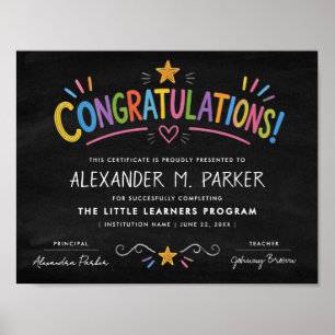 Póster Felicitación Divertida Certificado Colorido Niños