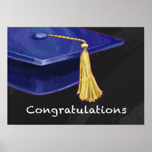 Póster Felicitaciones azul y negro