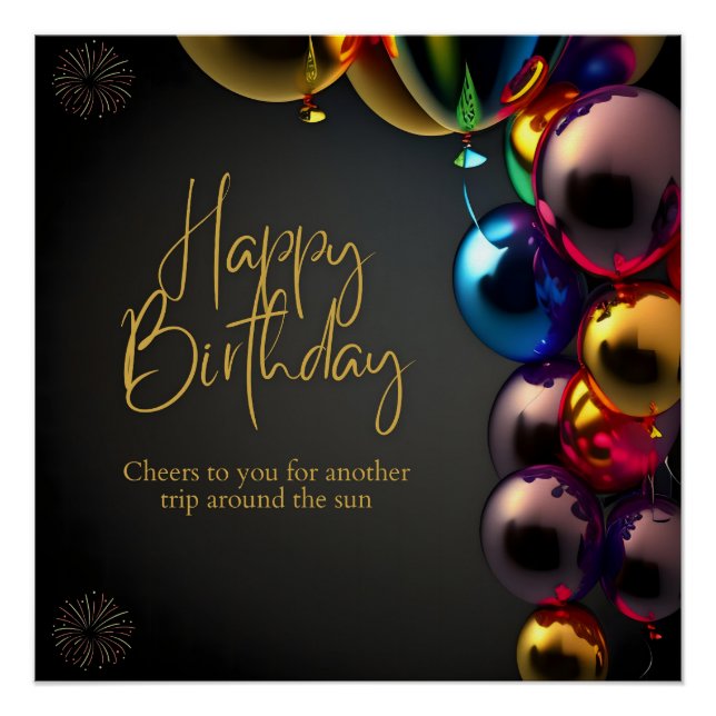 Póster Felicitaciones de cumpleaños metálicas (Anverso)
