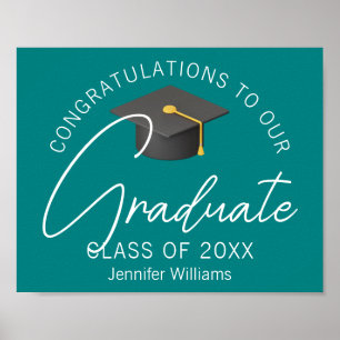 Póster Felicitaciones de graduación personalizadas en azu
