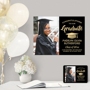 Póster Felicitaciones Foto Elegante Graduación en Negro y