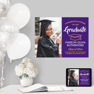 Póster Felicitaciones Foto Graduación Blanca Amarilla Oro