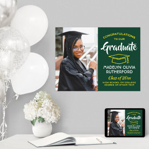 Póster Felicitaciones Foto Graduación Blanca Amarilla Oro