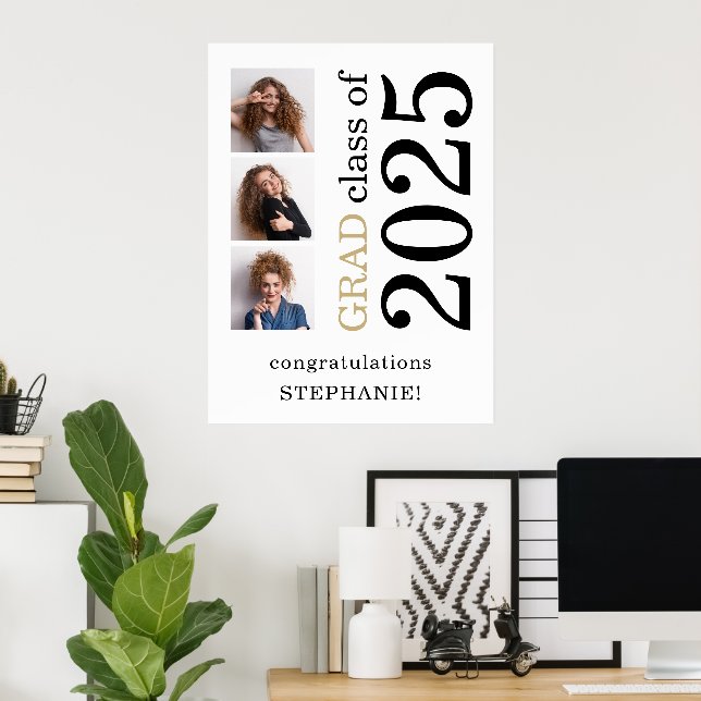 Póster Felicitaciones Grad 2024 Graduación Nombre 3 Fotos (Oficina en casa)