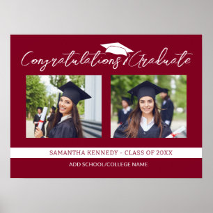 Póster Felicitaciones Grad 2025 Burgundy & White Photo
