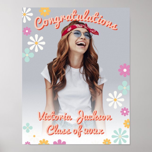 Póster Felicitaciones Graduación Daisy Photo Rótulo Poste (Frente)