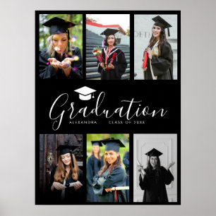 Póster Felicitaciones Graduación en Blanco Negro 6 Foto