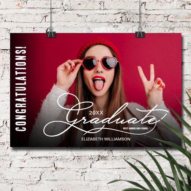 Póster Felicitaciones Graduate Modern Photo Fiesta (Congratulations Graduate Modern Photo Poster, INSTANT DOWNLOAD and/or PRINTED)