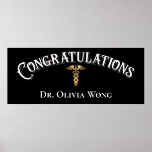 Póster Felicitaciones Médica Médico Caduceus Gold