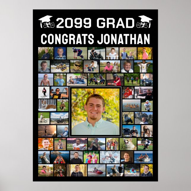 Póster Felicitaciones Modernas Graduado 59 Collage de Fot (Frente)