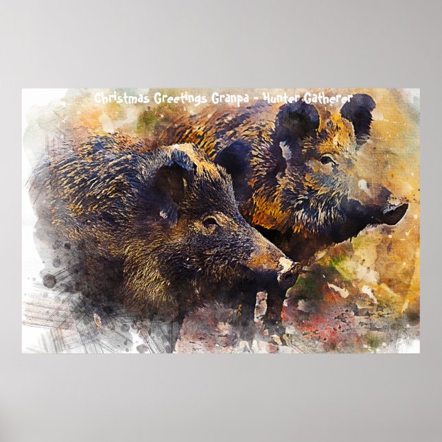 Póster Felicitaciones navideñas al abuelo Hunter Gatherer (Frente)