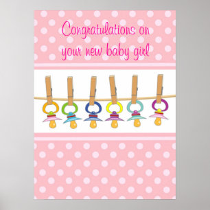 Póster Felicitaciones por el nacimiento de su chica recié