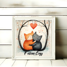 Póster Feline Cosy Snuggly Cat Love Art Poster Wall Art