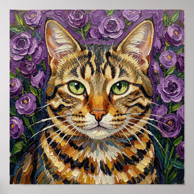 Póster Feline & Floral | Cute Artistic Cat  (Frente)