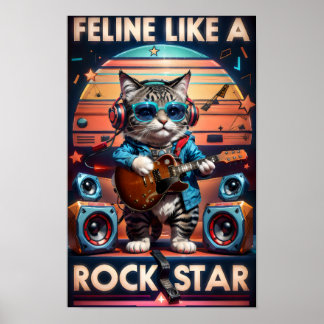 Póster Feline Like Rock Star