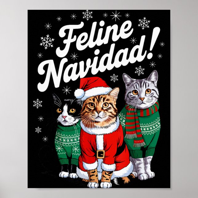 Póster Feline Navidad Funny Cat Christmas Holiday Xmas Sa (Frente)