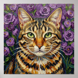 Póster Felino y floral | Gato artístico adorable