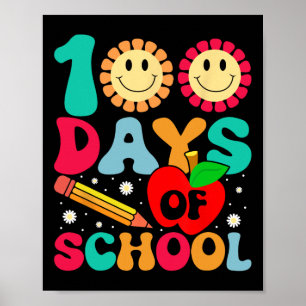 Póster Feliz 100º Día De Escuela Maestros Niños Retro Gro