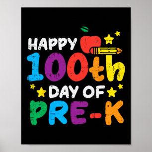 Póster Feliz 100.º Día De Pre K Manzana 100 Días Escuela
