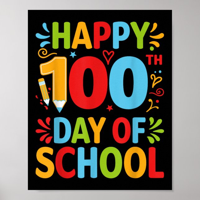 Póster Feliz 100° Día De Enseñanza 100 Días Escolares (Frente)