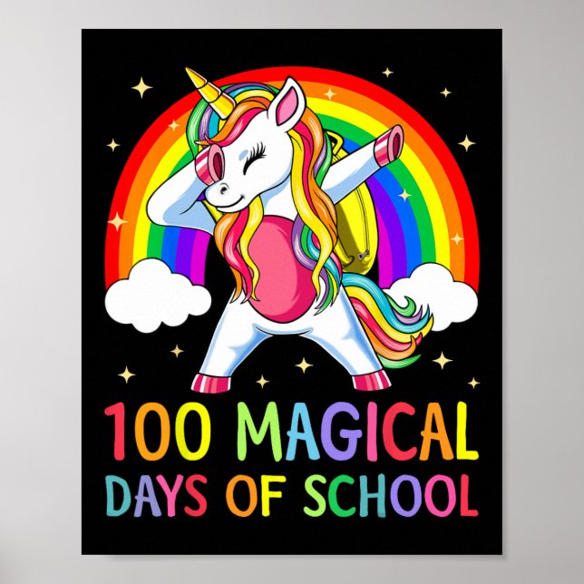 Póster Feliz 100° Día de la Escuela Unicornio 100 días má (Frente)