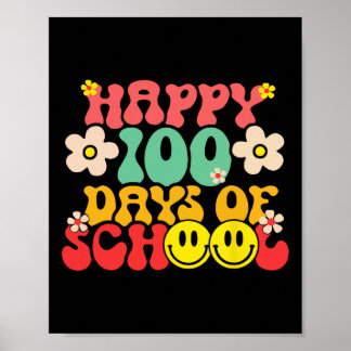 Póster Feliz 100° Día De Maestros Niños Retro Groov