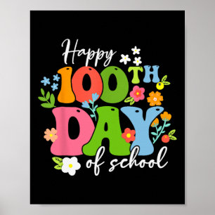 Póster Feliz 100° Día De Maestros Niños Retro Groov
