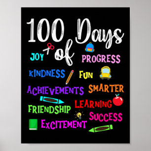 Póster Feliz 100 Días De Enseñanza Escolar Niño Chica Kin