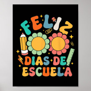 Póster Feliz 100 Dias De Escuela Maestra Bilingue Español