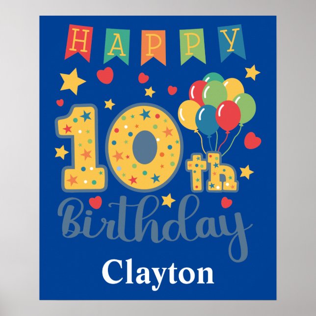 Póster Feliz 10.º Poster de cumpleaños (Frente)