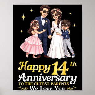Póster Feliz 14 Aniversario Padres Más Lindos Amor