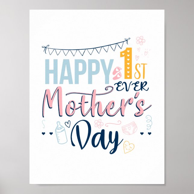 Póster Feliz 1.ᵉʳ Día de la Madre, dulce mamá nueva (Frente)
