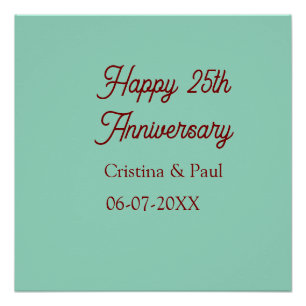 Póster Feliz 25 aniversario boho retró pastel verde malva
