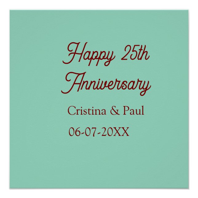 Póster Feliz 25 aniversario boho retró pastel verde malva (Anverso)