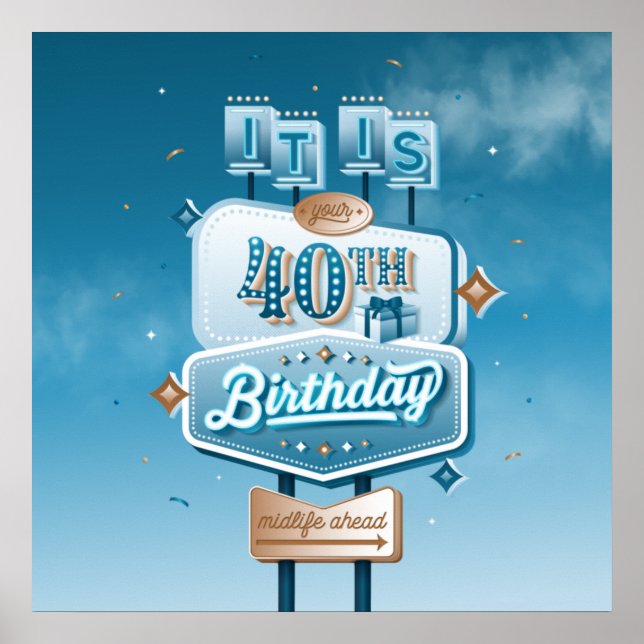 Póster Feliz 40.º Poster de Birthday Square (Frente)