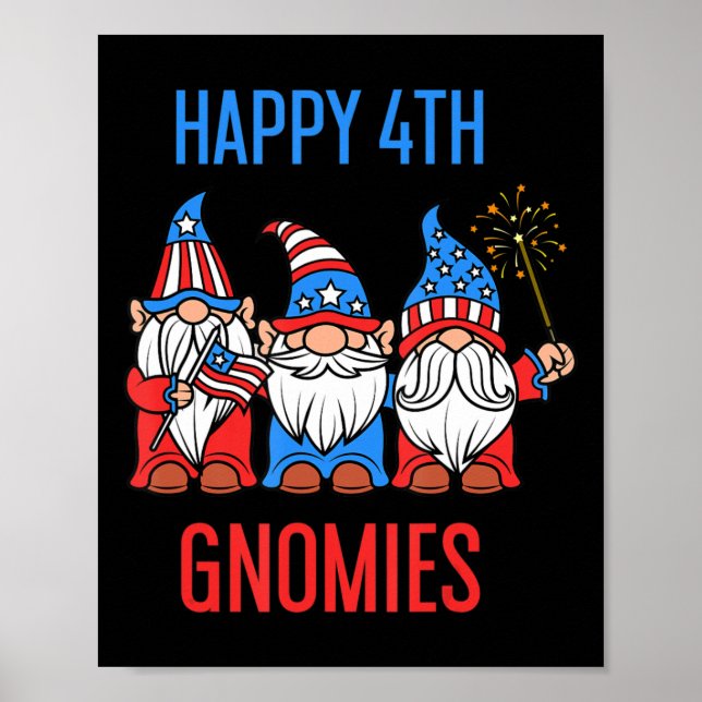 Póster Feliz 4 de julio a los gnomos Orgullo Patriótico G (Frente)
