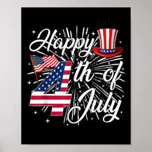 Póster Feliz 4 De Julio Bandera Estadounidense 4 De Julio