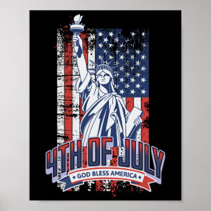 Póster Feliz 4 De Julio, Bandera Estadounidense Patriótic
