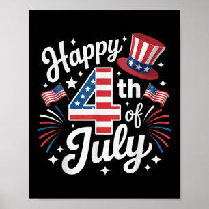 Póster Feliz 4 De Julio Bandera Patriótica Estadounidense