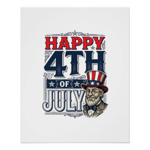 Póster Feliz 4 de julio Diseño de camiseta patriótica vin