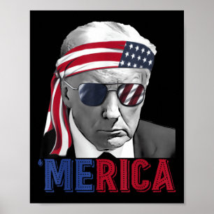 Póster Feliz 4 De Julio Merica Trump Bandera Estadouniden