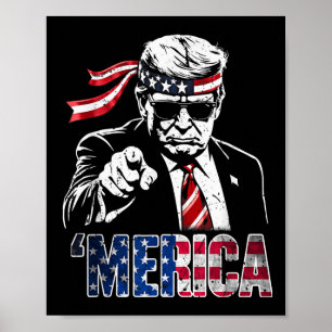 Póster Feliz 4 De Julio Merica Trump Bandera Estadouniden