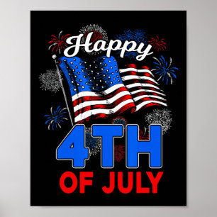 Póster Feliz 4 de julio Patriótico Americano Bandera De E