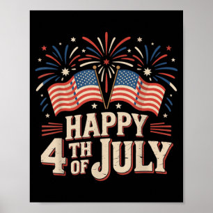 Póster Feliz 4 de Julio Patriótico Bandera Americana 4 de