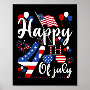 Póster Feliz 4 De Julio Patriótico Bandera Estadounidense