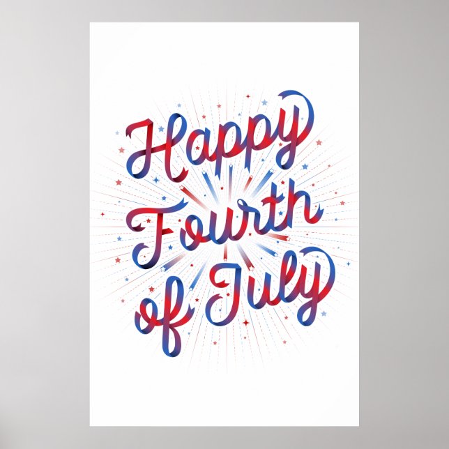 Póster Feliz 4 de julio Poster 24x36 (degradado rojo/azul (Frente)