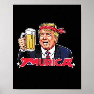 Póster Feliz 4 De Julio Trump Bandera Estadounidense Meri